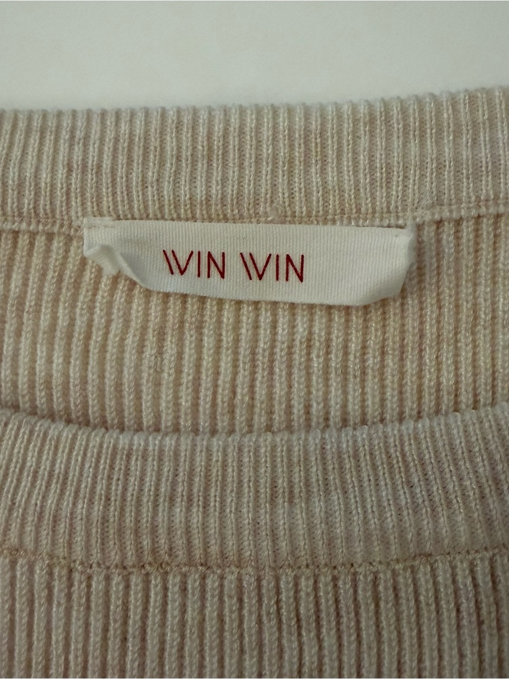 WinWin Women's Neutral Cream Ribbed Crew Neck Sweater